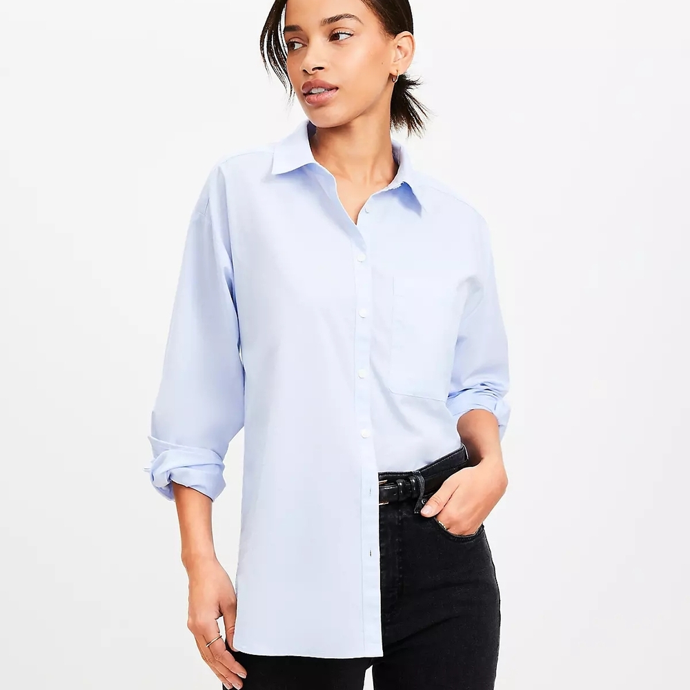 Oversized Classic Cotton Blue Button-Down Everyday Shirt